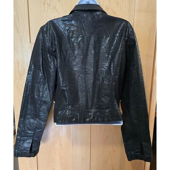 Hamnett Black Faux Leather Cropped Jacket W Zipper Details Textured Pattern VTG - Picture 10 of 15